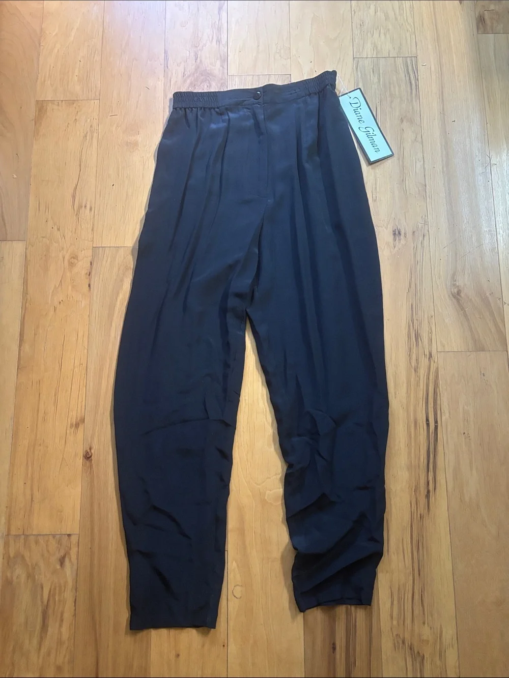 Diane Gilman black silk pants petite small.